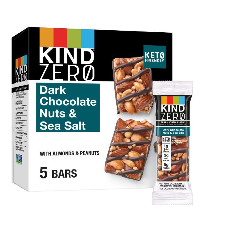 slide 1 of 6, KIND Zero Dark Chocolate Nuts & Sea Salt Bars - 6.2oz/5ct, 6.2 oz, 5 ct