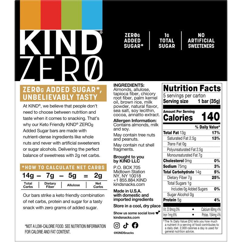 slide 2 of 6, KIND Zero Caramel Almond & Sea Salt Bars - 6.2oz/5ct, 6.2 oz, 5 ct