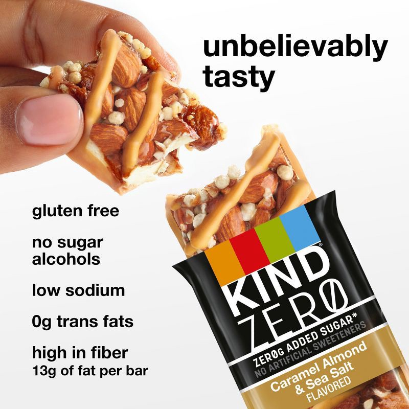 slide 5 of 6, KIND Zero Caramel Almond & Sea Salt Bars - 6.2oz/5ct, 6.2 oz, 5 ct