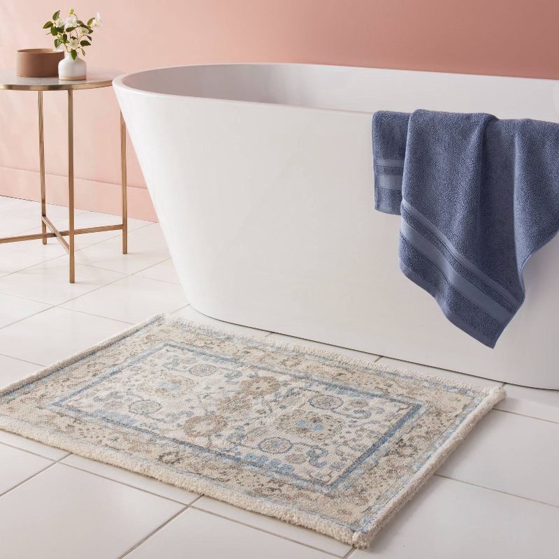 slide 2 of 4, 24"x36" Medallion Bath Rug Blue/Cream - Threshold™, 1 ct