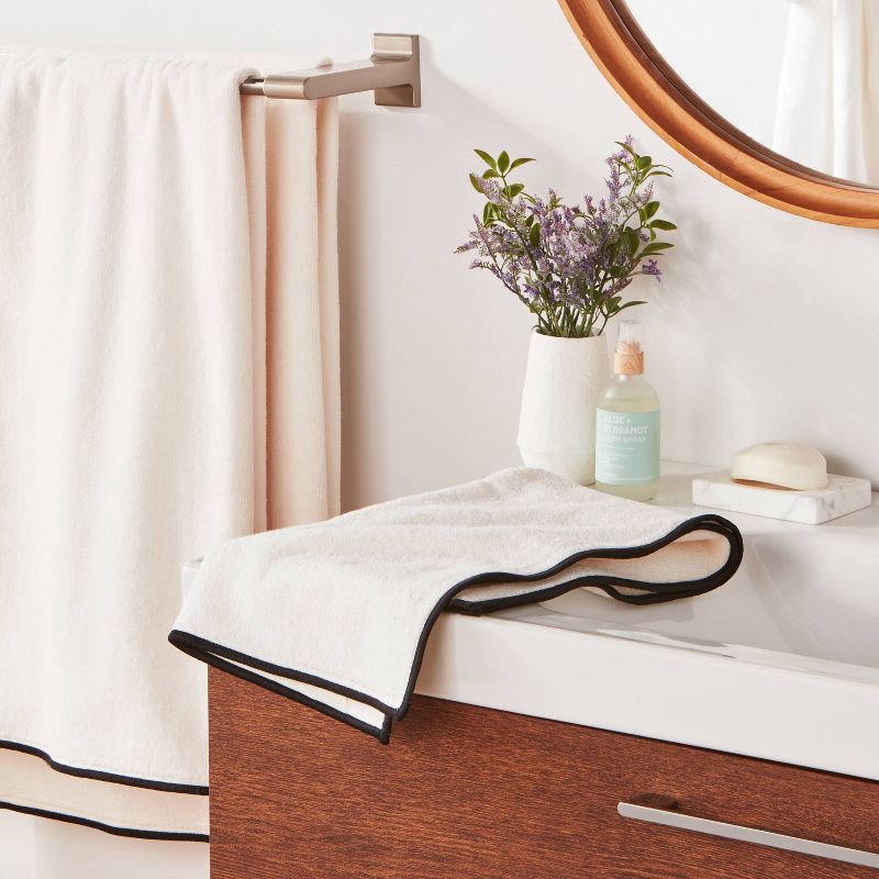 slide 2 of 5, 1pc Luxe Border Stitch Hand Towel Black/White - Threshold™, 1 ct