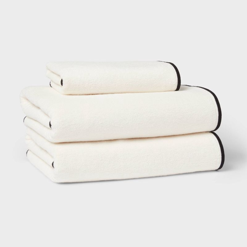 slide 5 of 5, 1pc Luxe Border Stitch Hand Towel Black/White - Threshold™, 1 ct