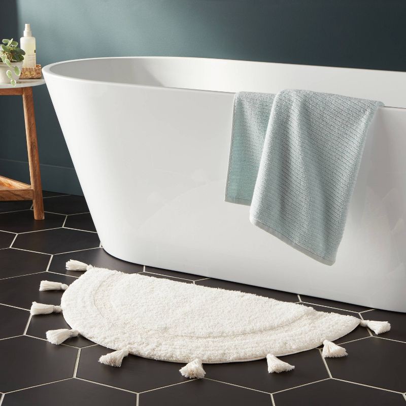 slide 2 of 4, 18"x32" Half Moon Bath Rug with Tassels Cream - Threshold™, 1 ct