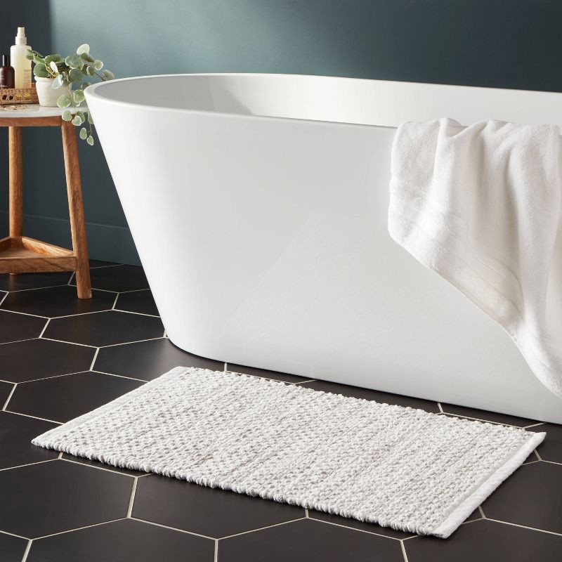 slide 2 of 4, 20"x30" Traditional Chenille Bath Rug Gray/White - Threshold™, 1 ct