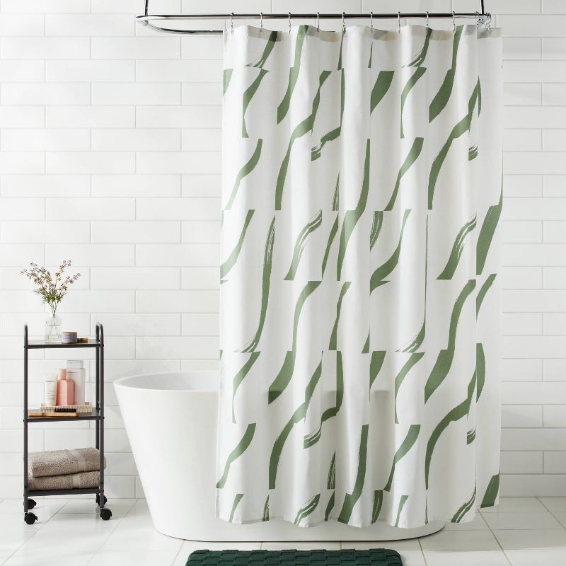 slide 2 of 4, CVC Fabric Painted Strokes Shower Curtain Green - Room Essentials™, 1 ct
