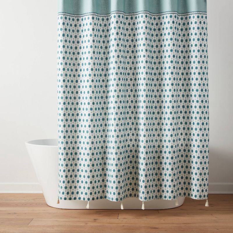 slide 1 of 4, Boho Aqua Ikat Shower Curtain - Threshold™, 1 ct