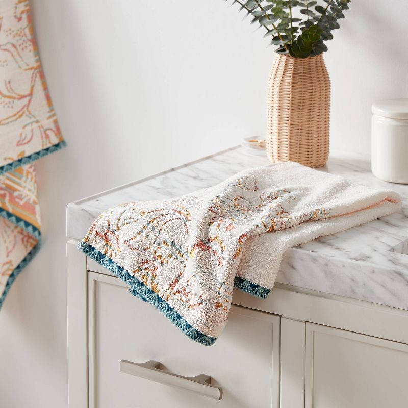slide 2 of 5, 1pc Boho Border Floral Hand Towel - Threshold™, 1 ct