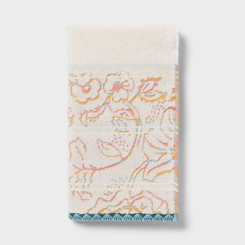 slide 1 of 5, 1pc Boho Border Floral Hand Towel - Threshold™, 1 ct