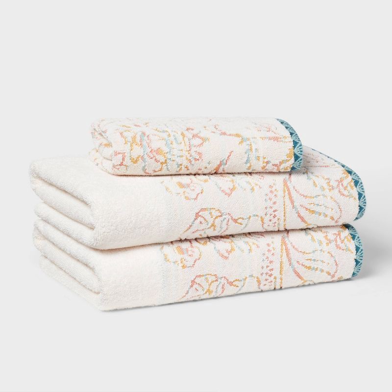 slide 5 of 5, 1pc Boho Border Floral Hand Towel - Threshold™, 1 ct