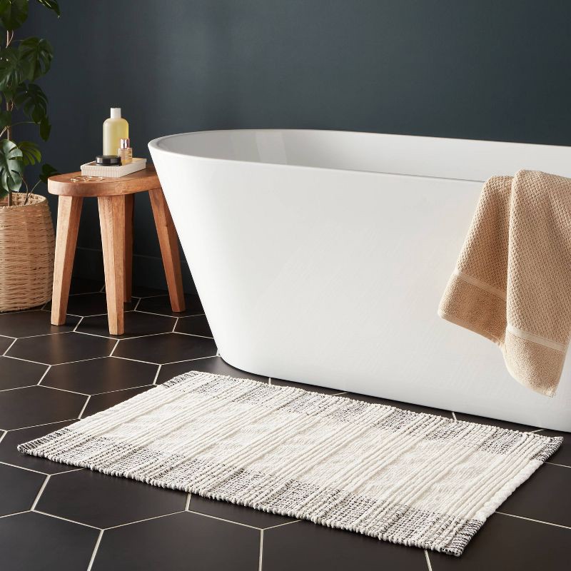 slide 2 of 4, 24"x36" Oversized Modern Chenille Bath Rug Black/White - Threshold™, 1 ct