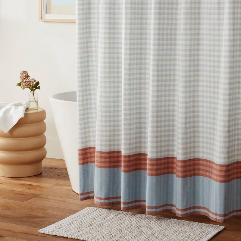 slide 2 of 4, Traditional Gingham Plaid Shower Curtain Blue - Threshold™, 1 ct