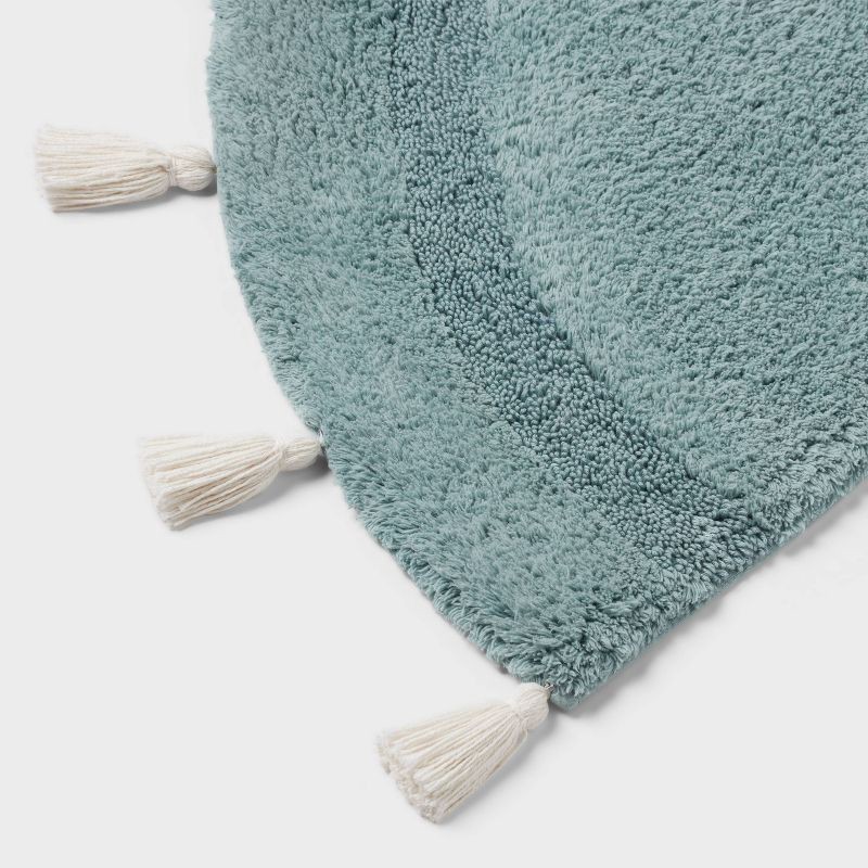 slide 3 of 4, 18"x32" Half Moon Bath Rug with Tassels Aqua - Threshold™, 1 ct