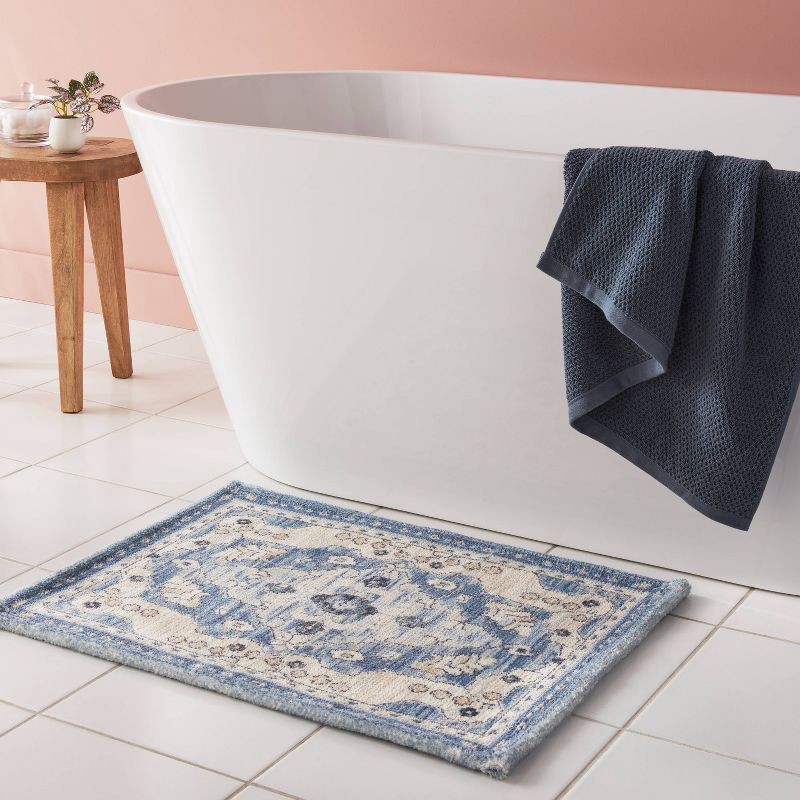 slide 2 of 4, 20"x30" Medallion Bath Rug Blue - Threshold™, 1 ct