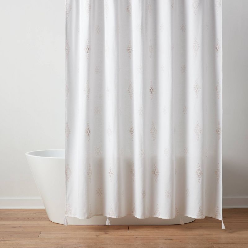 slide 1 of 4, Boho Cactus Print Shower Curtain Cream - Threshold™, 1 ct