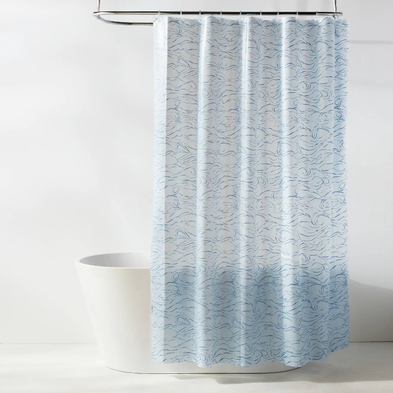 slide 1 of 3, 13pc PEVA Ocean Swell Shower Curtain with Rings Set Blue - Room Essentials™, 13 ct
