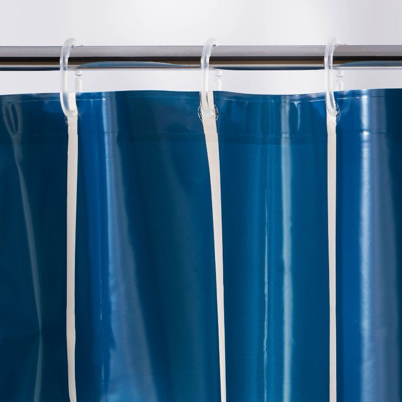 slide 3 of 3, 13pc PEVA Stripe Shower Curtain with Rings Set Navy - Room Essentials™, 13 ct