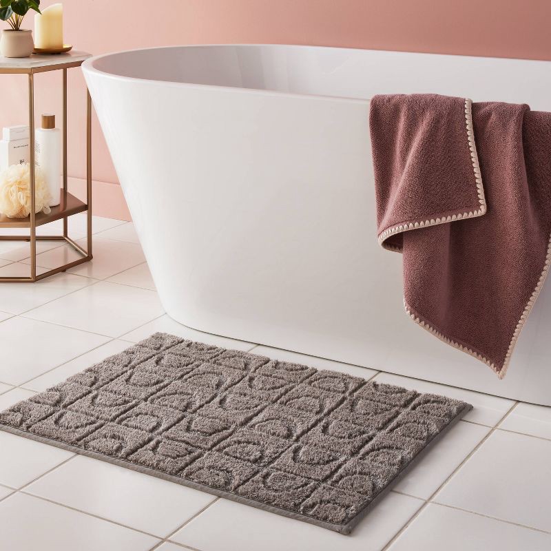 slide 2 of 4, 20"x30" Tufted Non-Skid Arc Bath Rug Dark Gray - Threshold™, 1 ct