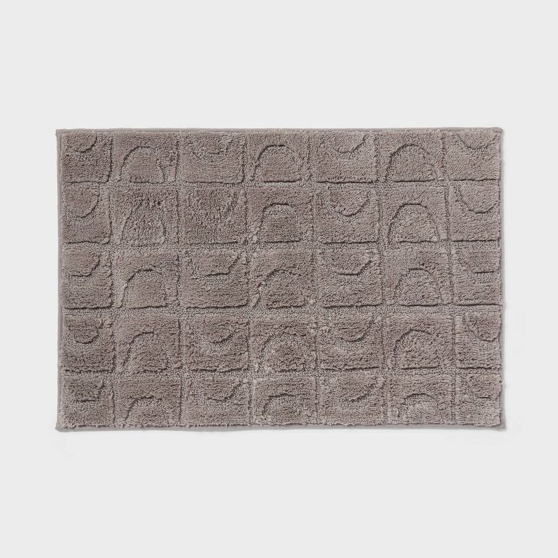 slide 1 of 4, 20"x30" Tufted Non-Skid Arc Bath Rug Dark Gray - Threshold™, 1 ct
