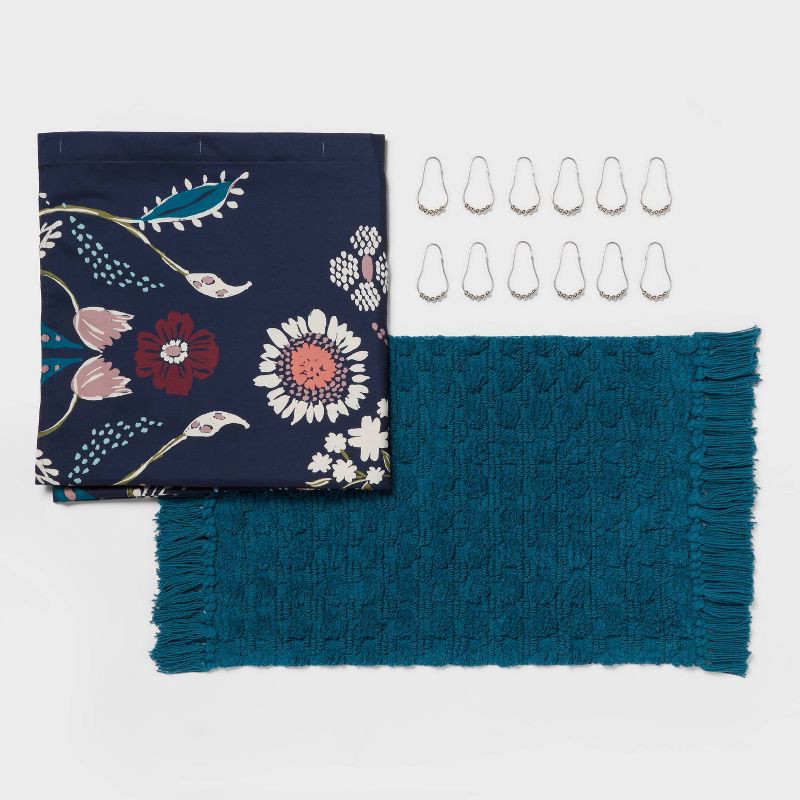 slide 1 of 4, 14pc Leap Kala Floral Shower Bundle Set Navy - Threshold™, 14 ct