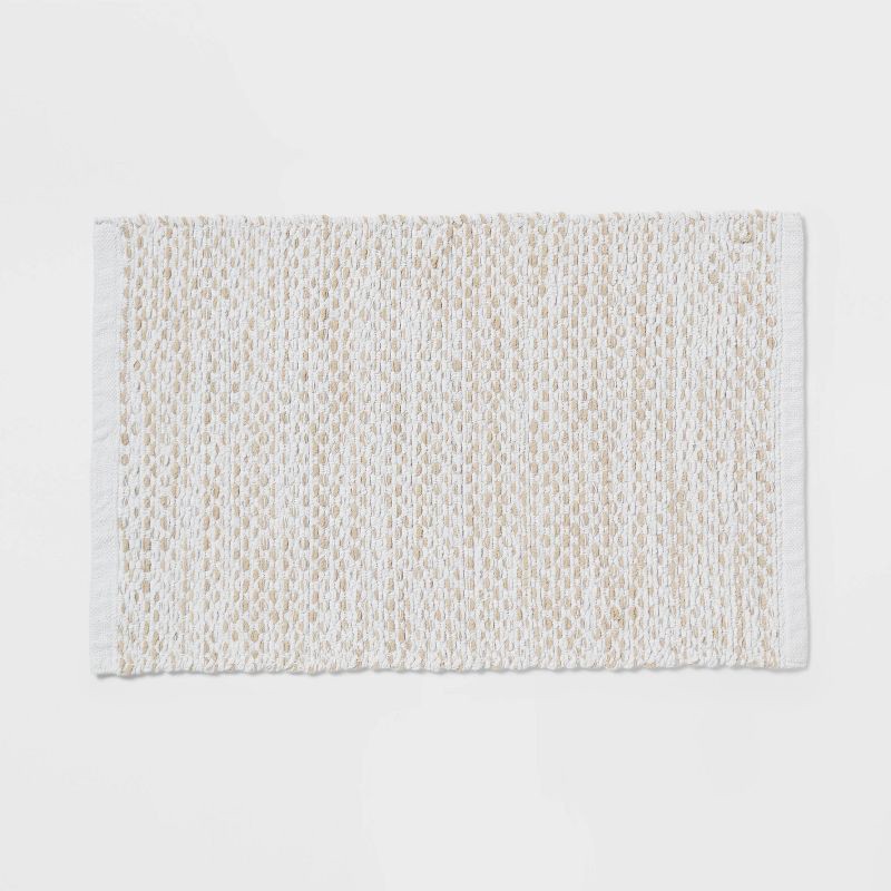 slide 1 of 4, 20"x30" Traditional Chenille Bath Rug Tan/White - Threshold™, 1 ct