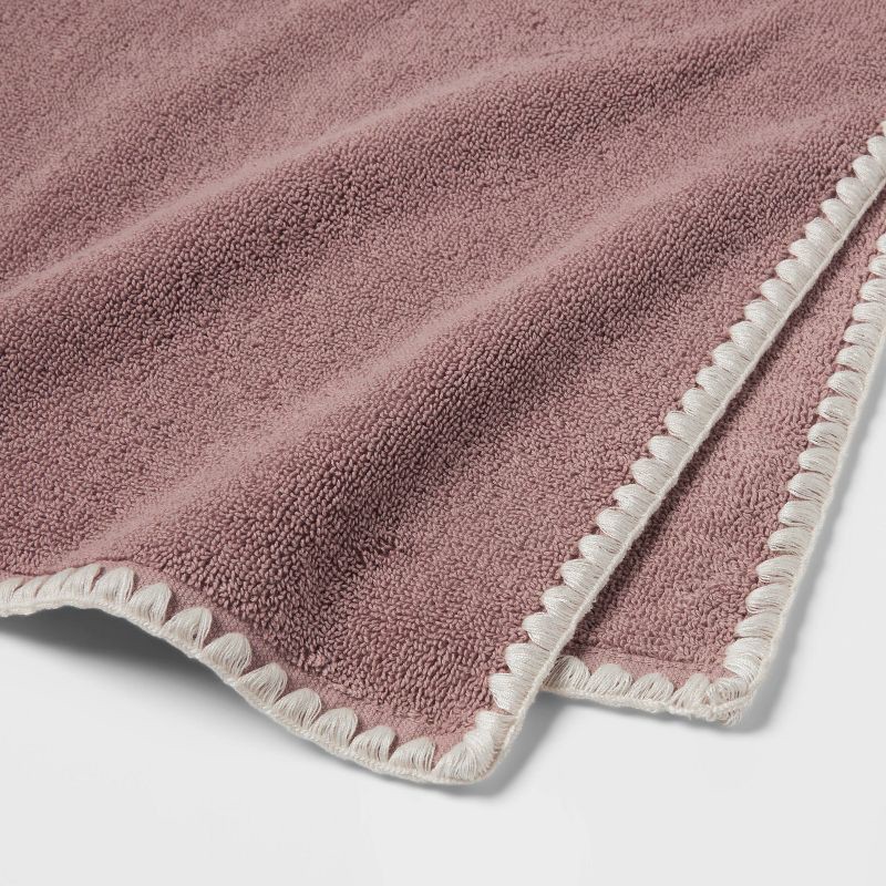 slide 3 of 5, 1pc Boho Border Stitch Hand Towel Mauve - Threshold™, 1 ct