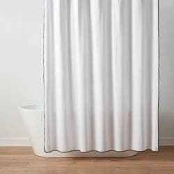 Luxe Cream and Black Border Stitch Shower Curtain - Threshold™
