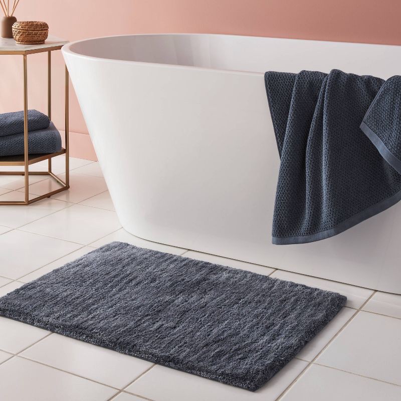 slide 2 of 4, 20"x30" Luxe Space Dye Bath Rug Slate Blue - Threshold™, 1 ct