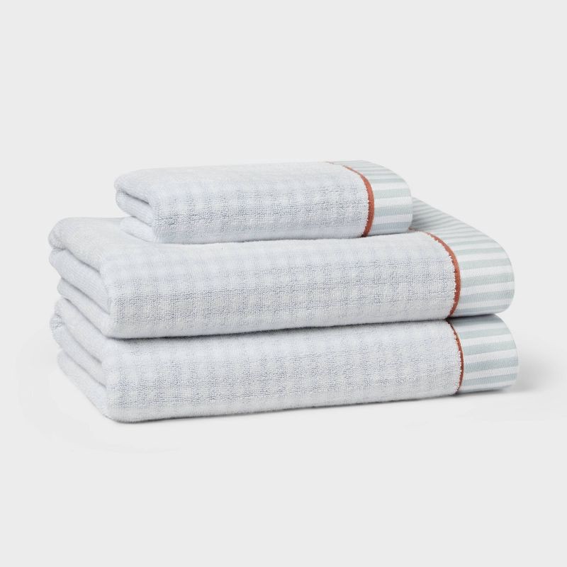 slide 5 of 5, 1pc Traditional Gingham Plaid Hand Towel Blue - Threshold™, 1 ct