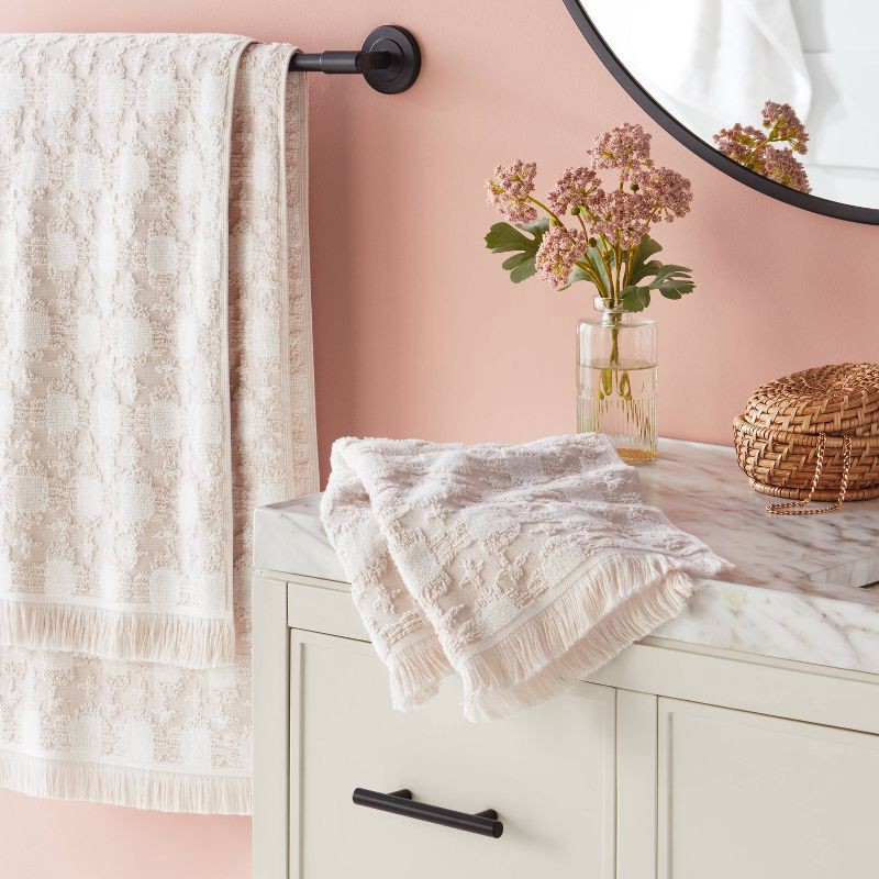 slide 2 of 5, 1pc Boho Ikat Patterned Hand Towel Cream - Threshold™, 1 ct