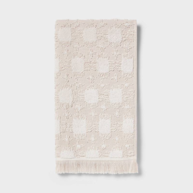 slide 1 of 5, 1pc Boho Ikat Patterned Hand Towel Cream - Threshold™, 1 ct