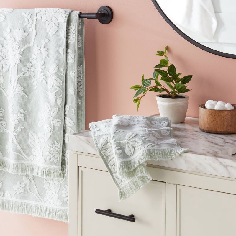 slide 2 of 5, Texture Floral Hand Towel Green - Threshold™, 1 ct