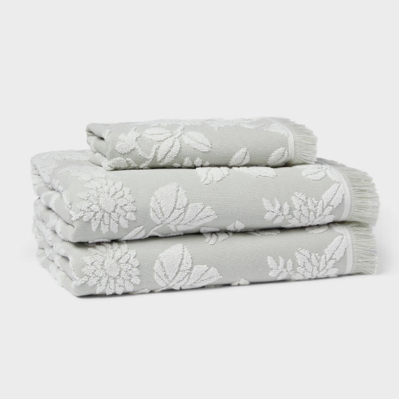 slide 5 of 5, Texture Floral Hand Towel Green - Threshold™, 1 ct