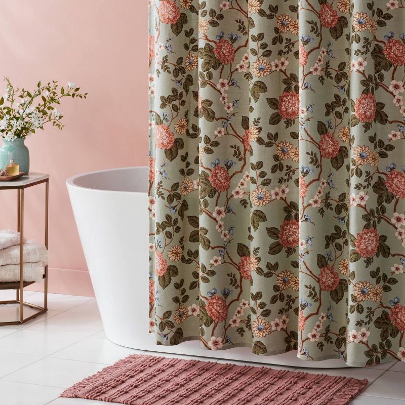 slide 2 of 4, Traditonal Toile Garden Floral Shower Curtain - Threshold™, 1 ct