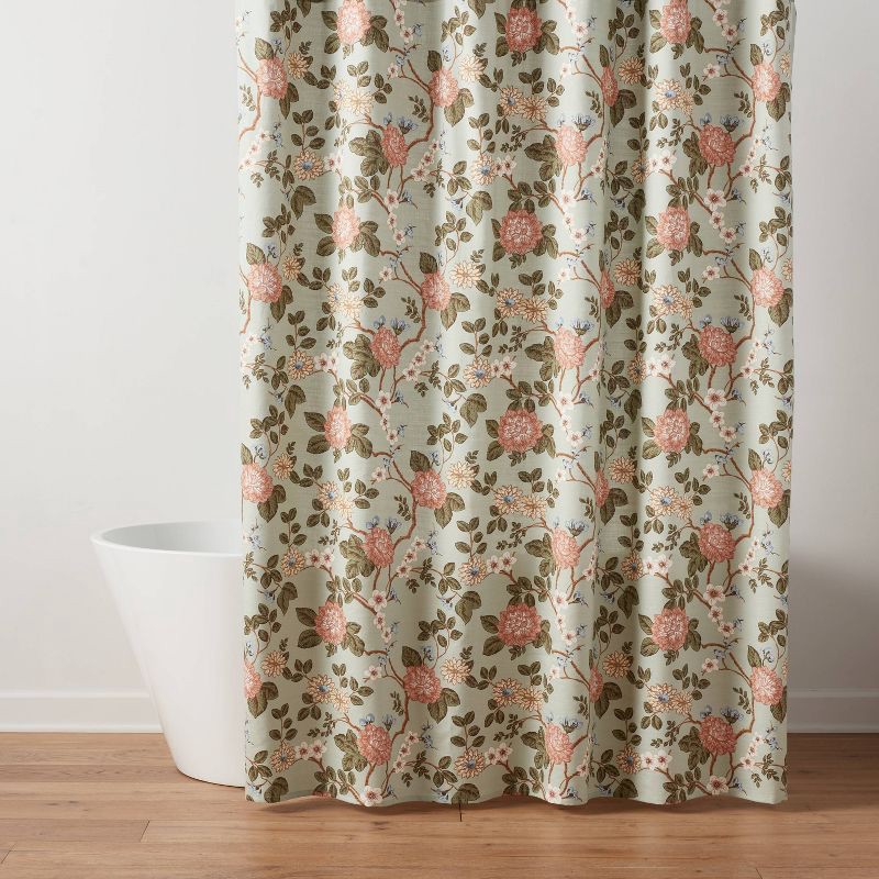 slide 1 of 4, Traditonal Toile Garden Floral Shower Curtain - Threshold™, 1 ct