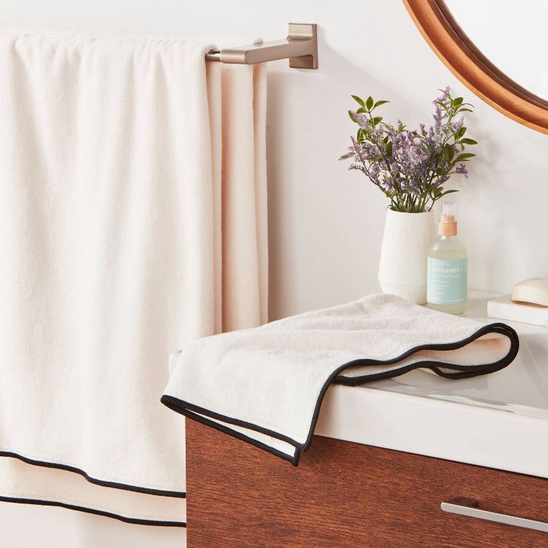 slide 2 of 5, 2pc Luxe Border Stitch Bath Towel Black/White - Threshold™, 2 ct