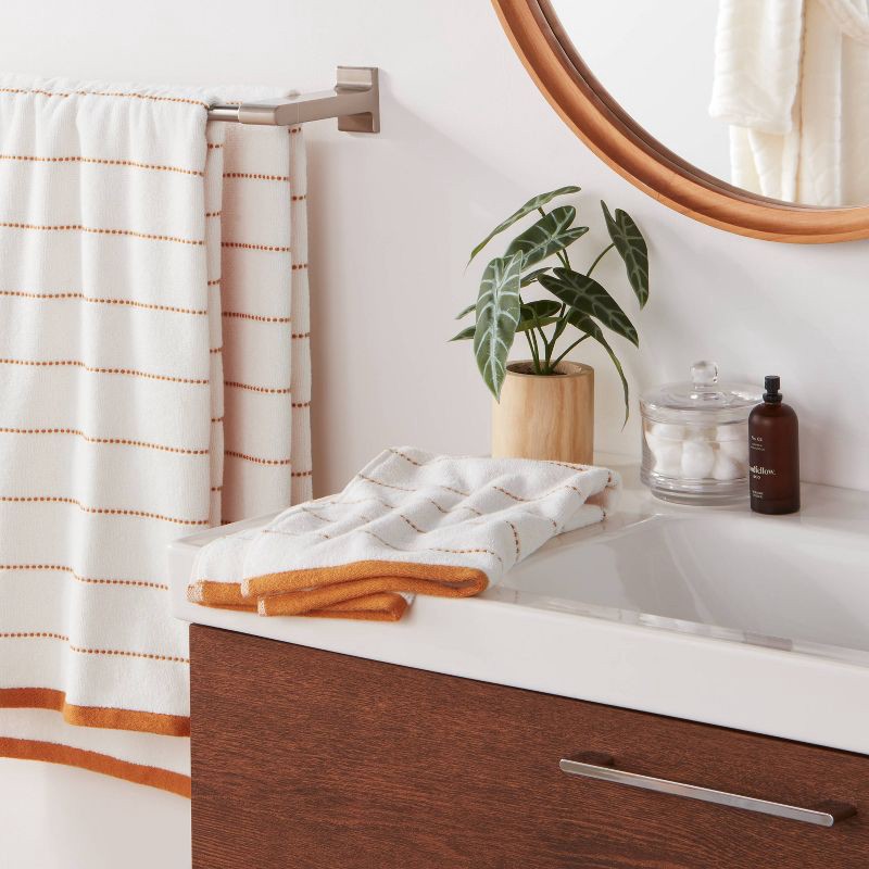 slide 2 of 5, 1pc Modern Pinstriped Hand Towel White/Yellow - Threshold™, 1 ct