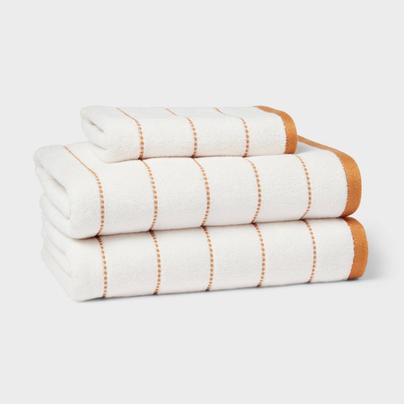 slide 5 of 5, 1pc Modern Pinstriped Hand Towel White/Yellow - Threshold™, 1 ct