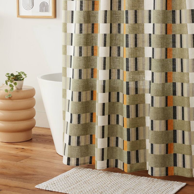 slide 2 of 4, Modern Geo Shower Curtain Green - Threshold™, 1 ct