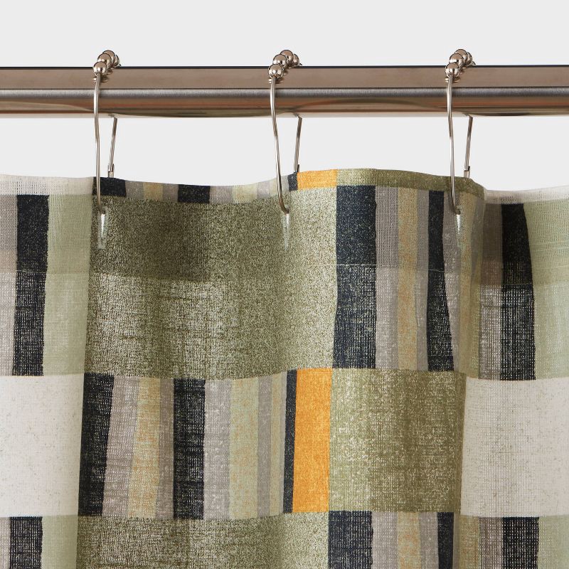 slide 3 of 4, Modern Geo Shower Curtain Green - Threshold™, 1 ct