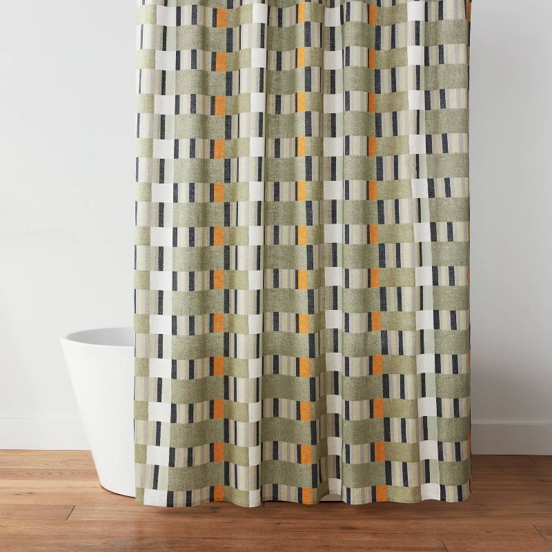 slide 1 of 4, Modern Geo Shower Curtain Green - Threshold™, 1 ct
