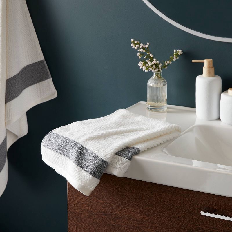 slide 2 of 5, Crinkle Border Hand Towel White/Gray - Threshold™, 1 ct
