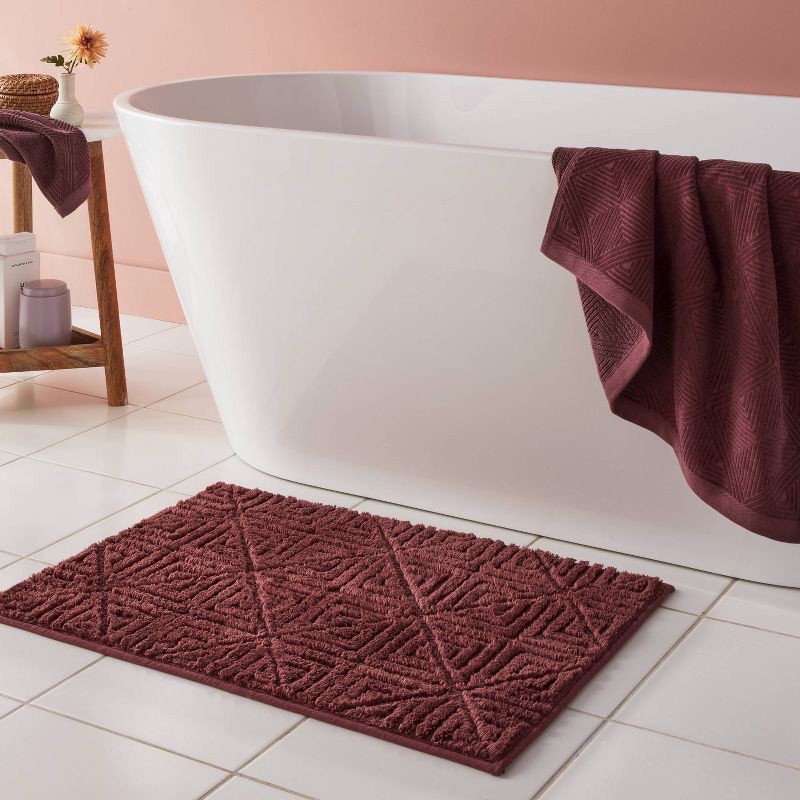 slide 2 of 4, 20"x30" Lattice Square Non-Skid Bath Rug Mauve - Threshold™, 1 ct