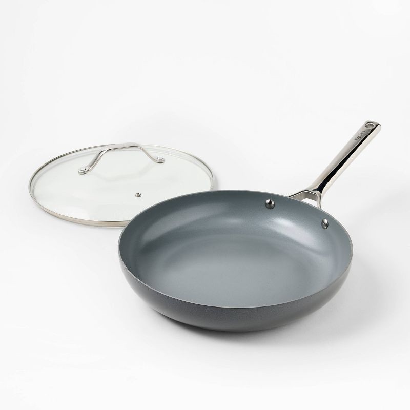 slide 3 of 8, 12" Nonstick Ceramic Coated Aluminum Fry Pan with Cover Dark Gray - Figmint™, 1 ct