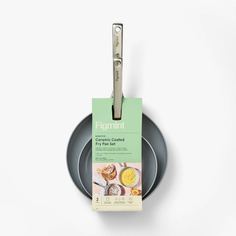 slide 6 of 7, 2pk (8" & 10") Nonstick Ceramic Coated Aluminum Frypan Set Dark Gray - Figmint™, 2 ct