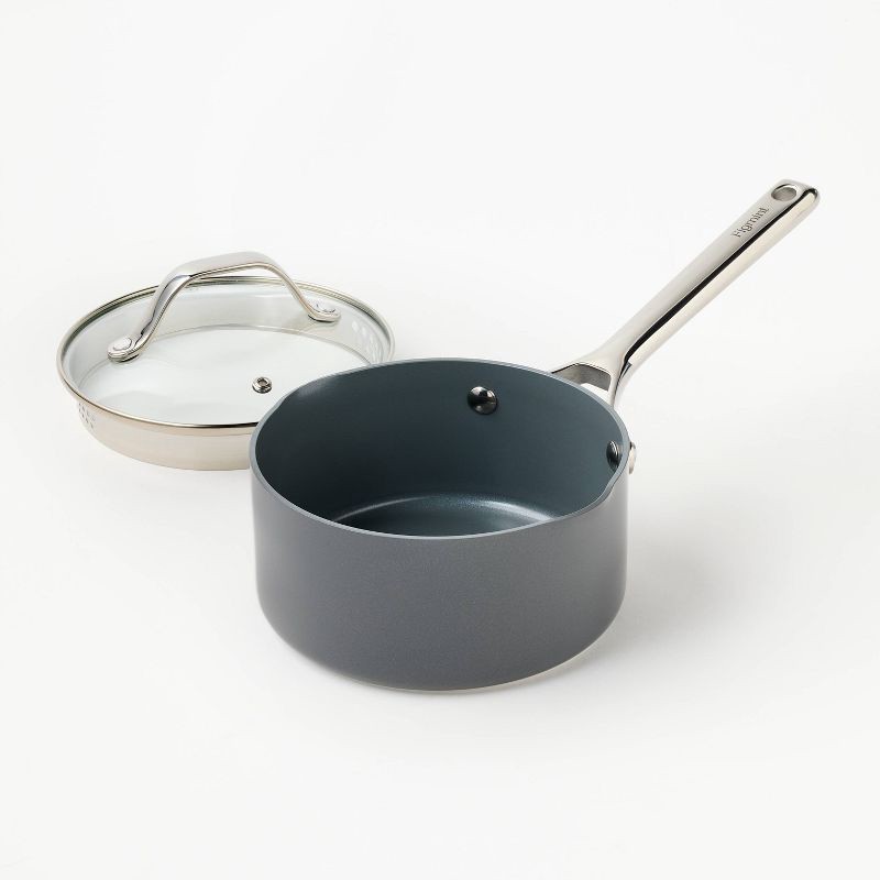 slide 3 of 7, 1.5qt Nonstick Ceramic Coated Aluminum Sauce Pan Dark Gray - Figmint™, 1.5 qt