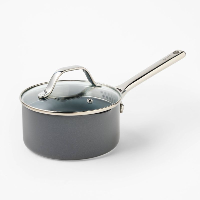 slide 1 of 7, 1.5qt Nonstick Ceramic Coated Aluminum Sauce Pan Dark Gray - Figmint™, 1.5 qt