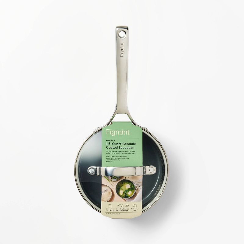 slide 6 of 7, 1.5qt Nonstick Ceramic Coated Aluminum Sauce Pan Dark Gray - Figmint™, 1.5 qt