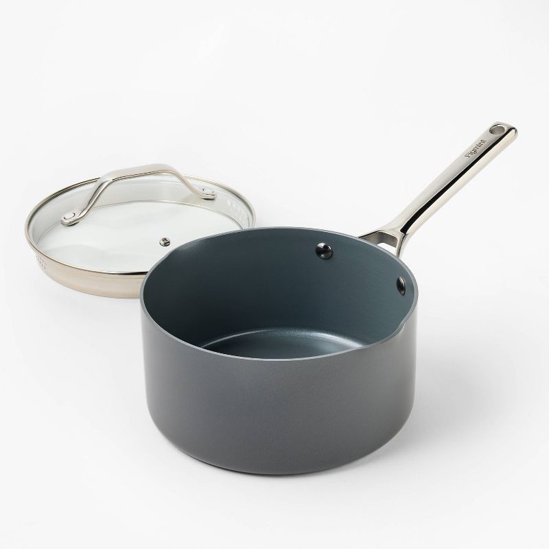 slide 3 of 9, 3qt Nonstick Ceramic Coated Aluminum Sauce Pan Dark Gray - Figmint™, 3 qt