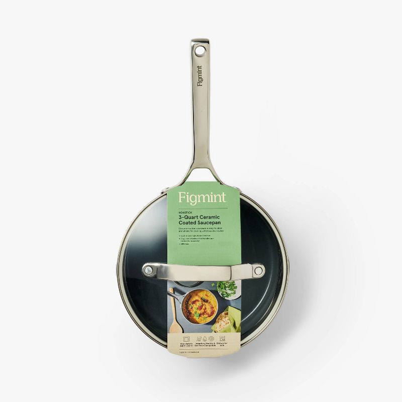 slide 6 of 9, 3qt Nonstick Ceramic Coated Aluminum Sauce Pan Dark Gray - Figmint™, 3 qt