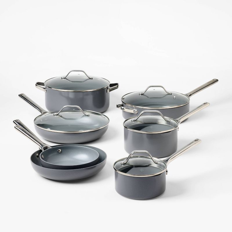 slide 7 of 9, 3qt Nonstick Ceramic Coated Aluminum Sauce Pan Dark Gray - Figmint™, 3 qt